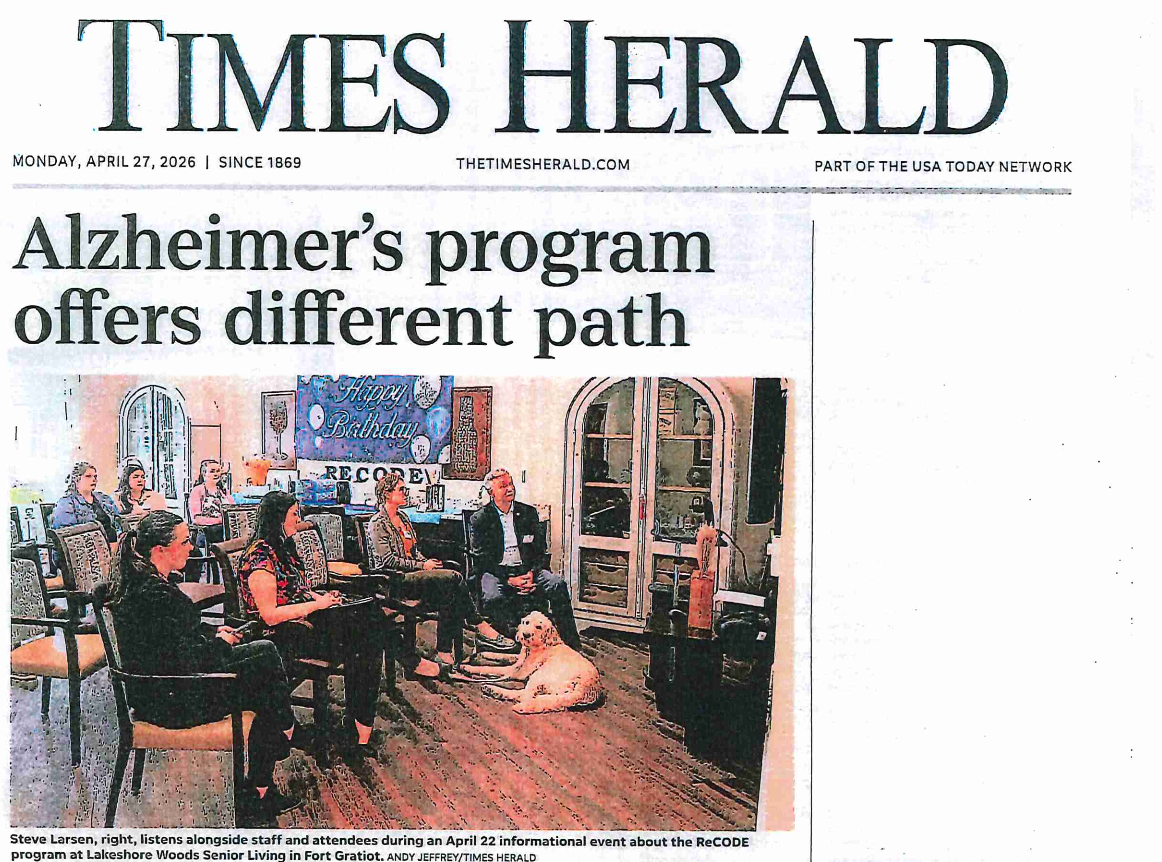 Featured in The Times Herald: A Different Path for Alzheimer&rsquo;s Care at Lakeshore Woods