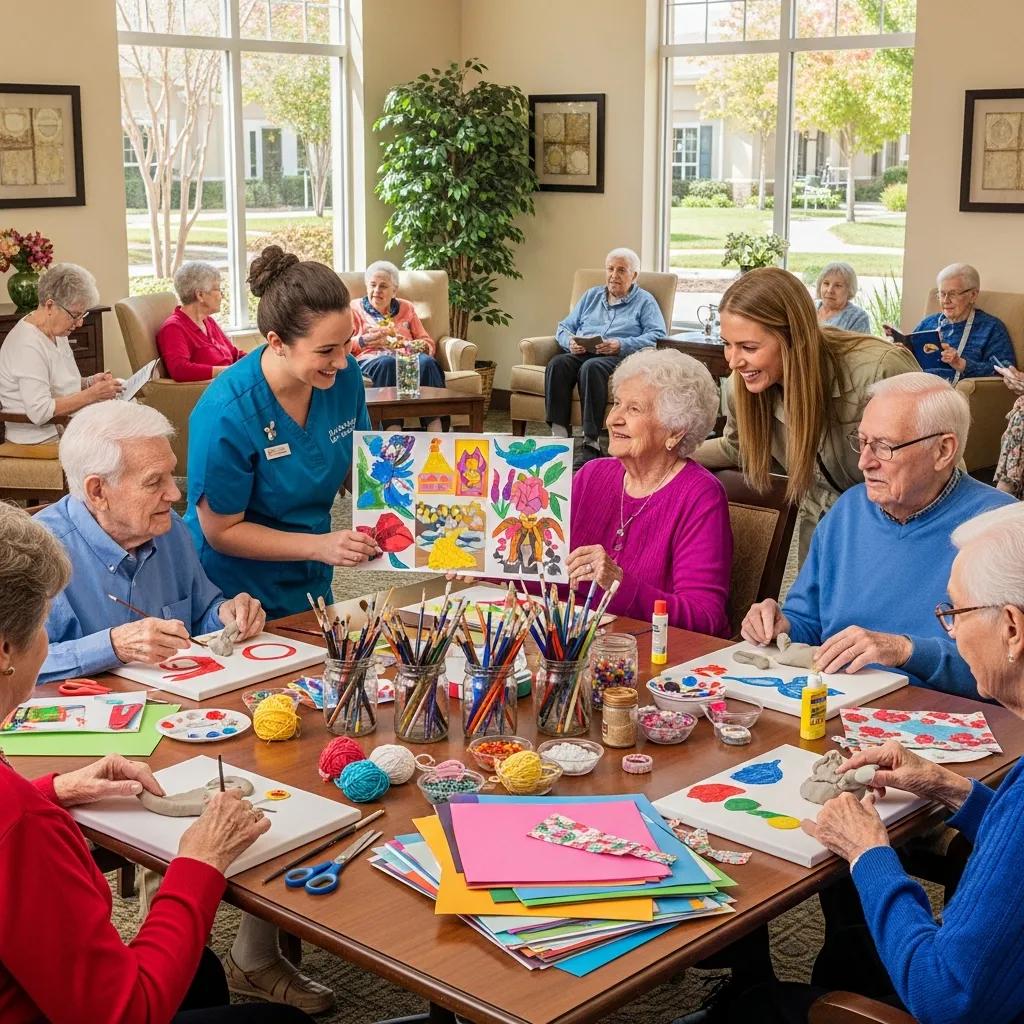 Seniors engaging in social activities in an assisted living community, promoting emotional well-being and connection