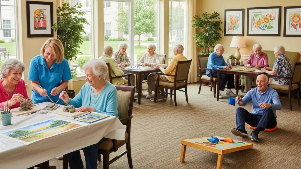 Residents engaging in therapeutic activities at a memory care community